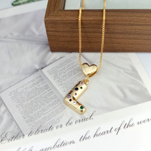 Wholesale Copper Inlaid Color Zircon Love Glossy Letter Pendant Ladies Necklace With Letters Pattern