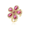 Wholesale Copper Inlaid Colored Diamond Flower Petal Ring For Women Light Luxury Style With Zirconia