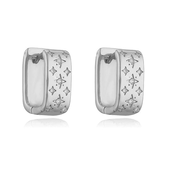 Wholesale Copper Inlaid Colored Diamond Square Star Geometric Women's Earrings