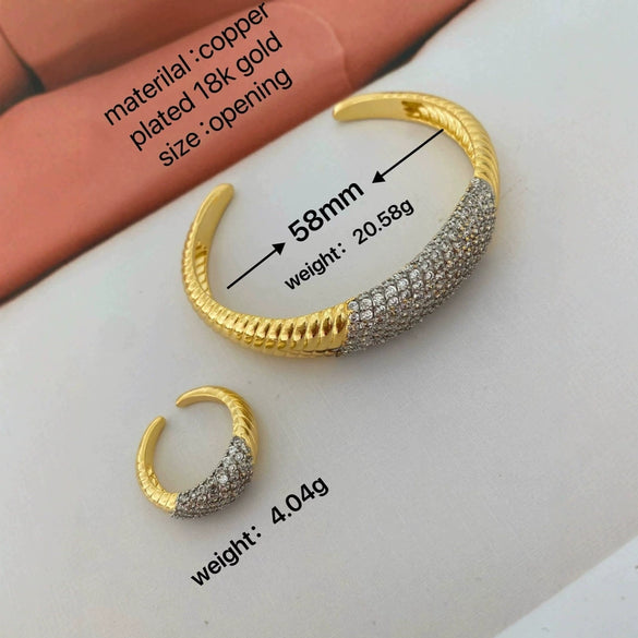 Wholesale Copper Inlaid Diamond Star Ring Bracelet Suit Fashion Geometric Electroplated