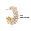Wholesale Copper Inlaid Pearl Flower Petal And Geometric C Shaped Women's Earrings