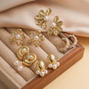 Wholesale Copper Inlaid Pearl Flower Petal And Geometric C Shaped Women's Earrings