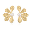 Wholesale Copper Inlaid Pearl Flower Petal And Geometric C Shaped Women's Earrings