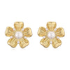 Wholesale Copper Inlaid Pearl Flower Petal And Geometric C Shaped Women's Earrings