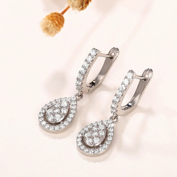 Wholesale Copper Inlaid Water Drop Zircon Elegant Women's Earrings