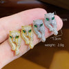 Wholesale Copper Inlaid Zircon Animal Hiphop Cheetah Leopard Head Lying Down Electroplated Earrings For Men