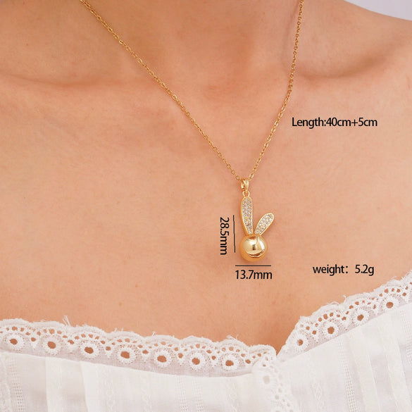 Wholesale Copper Inlaid Zircon Animal Rabbit Pendant Necklace Electroplated Light Luxury For Women
