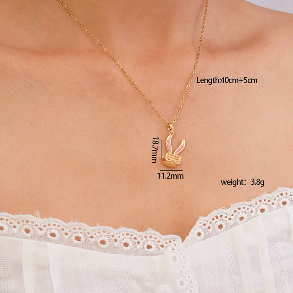 Wholesale Copper Inlaid Zircon Animal Rabbit Pendant Necklace Electroplated Light Luxury For Women