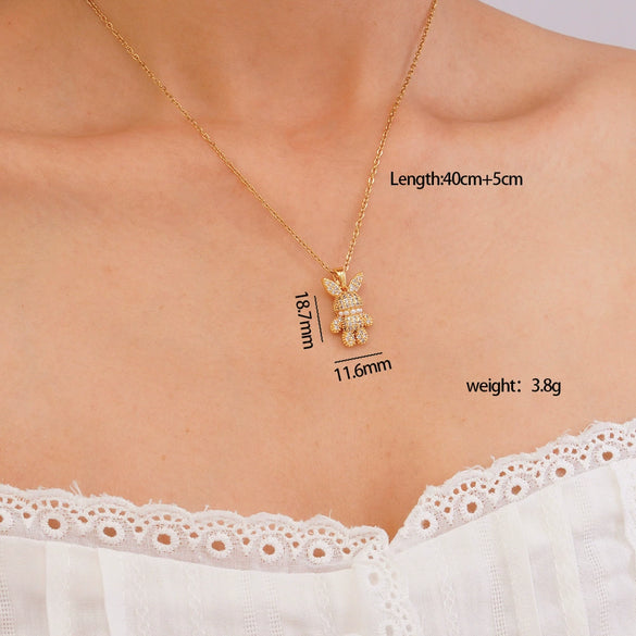Wholesale Copper Inlaid Zircon Animal Rabbit Pendant Necklace Electroplated Light Luxury For Women