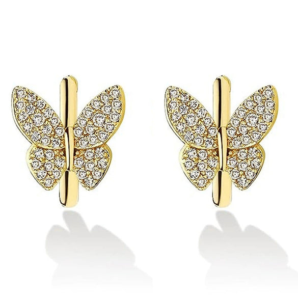 Wholesale Copper Inlaid Zircon Butterfly Animal Zodiac Cute Women's Earrings Jewelry