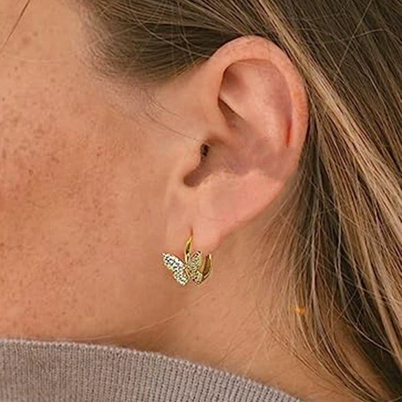 Wholesale Copper Inlaid Zircon Butterfly Animal Zodiac Cute Women's Earrings Jewelry