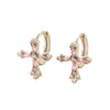 Wholesale Copper Inlaid Zircon Cross Sweet Women's Earrings