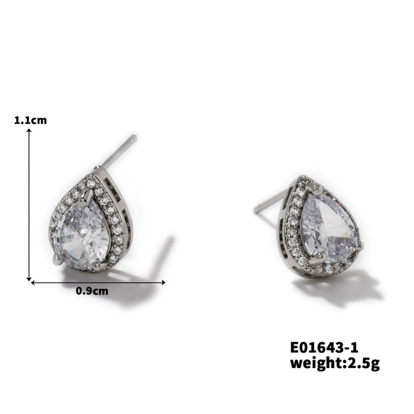 Wholesale Copper Inlaid Zircon Drop Shape Women's Earrings With Electroplating And Fashion Simple Temperament Light Luxury Exquisite Style