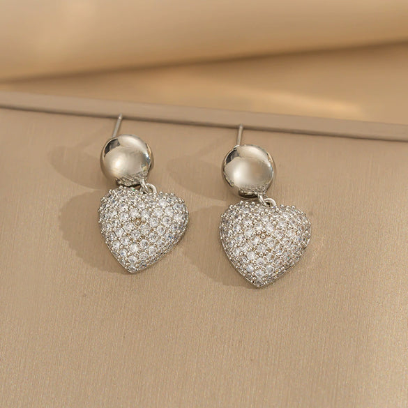 Wholesale Copper Inlaid Zircon Earrings For Women Minimalist Style Heart Shape Electroplating Treatment
