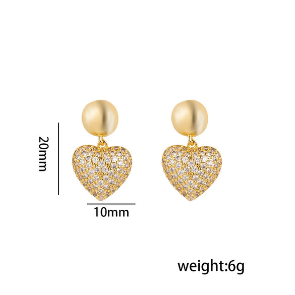 Wholesale Copper Inlaid Zircon Earrings For Women Minimalist Style Heart Shape Electroplating Treatment