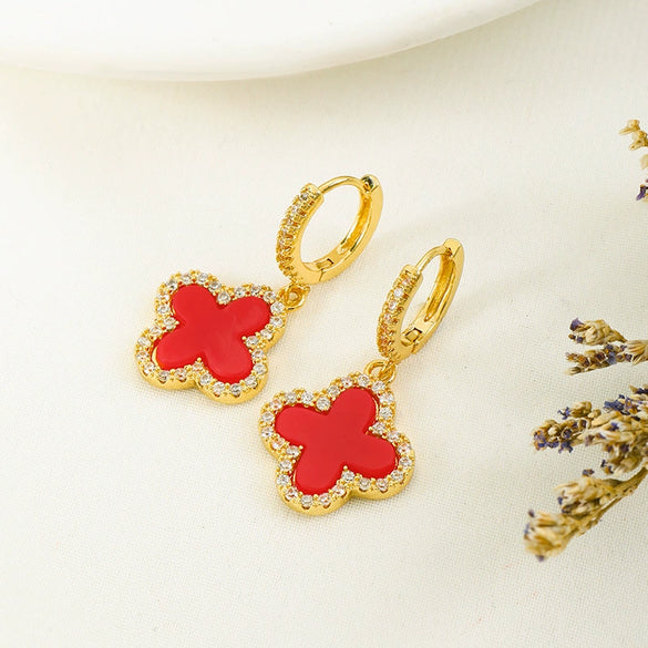 Wholesale Copper Inlaid Zircon Four Leaf Clover Light Luxury Style Women's Earrings