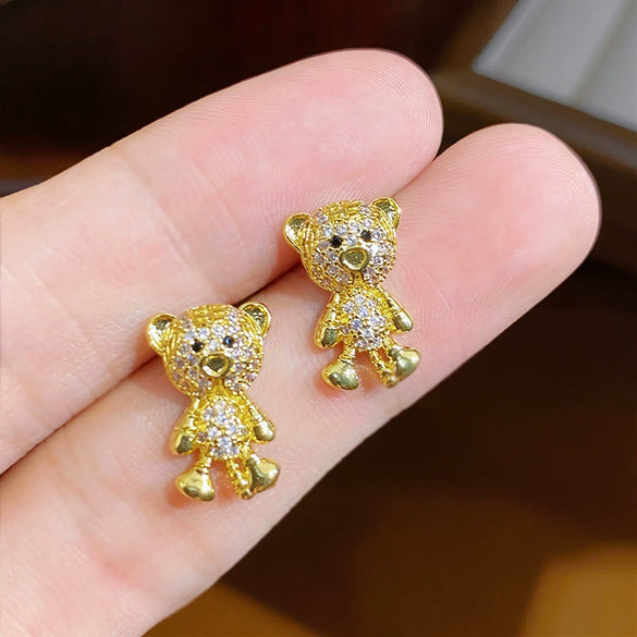 Wholesale Copper Inlaid Zircon Geometric And Bear Style Women's Earrings