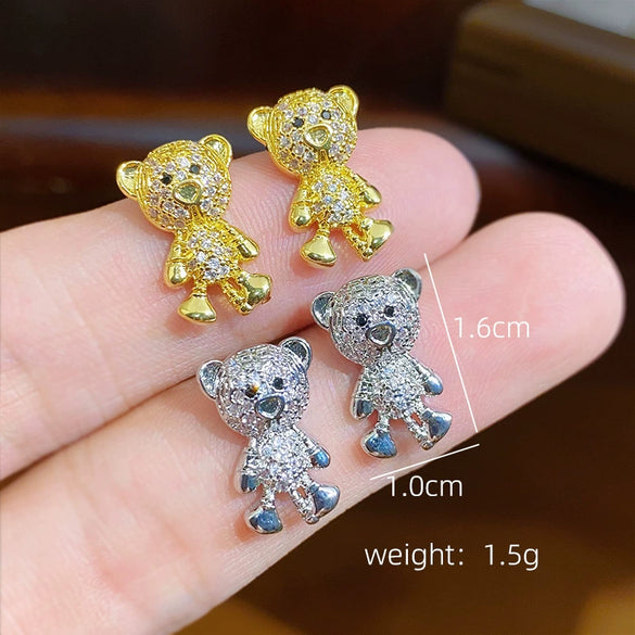 Wholesale Copper Inlaid Zircon Geometric And Bear Style Women's Earrings