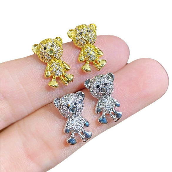 Wholesale Copper Inlaid Zircon Geometric And Bear Style Women's Earrings