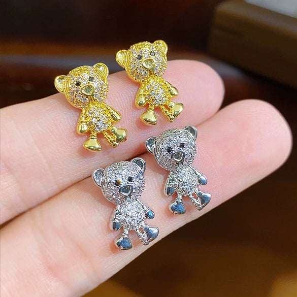 Wholesale Copper Inlaid Zircon Geometric And Bear Style Women's Earrings
