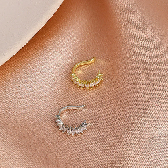 Wholesale Copper Inlaid Zircon Geometric C Shaped Ear Clips For Women Ins Style Without Pierced Ears