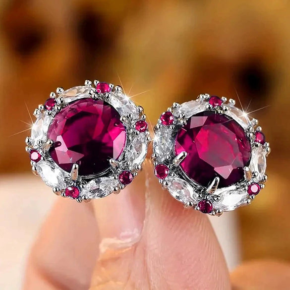 Wholesale Copper Inlaid Zircon Geometric Light Luxury Women's Round Earrings