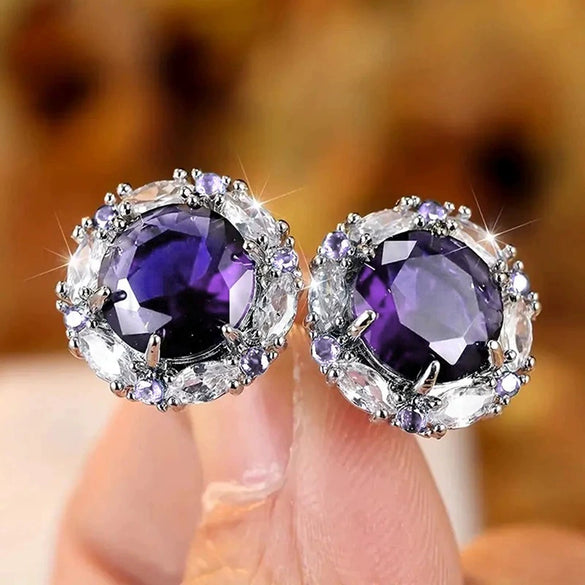 Wholesale Copper Inlaid Zircon Geometric Light Luxury Women's Round Earrings