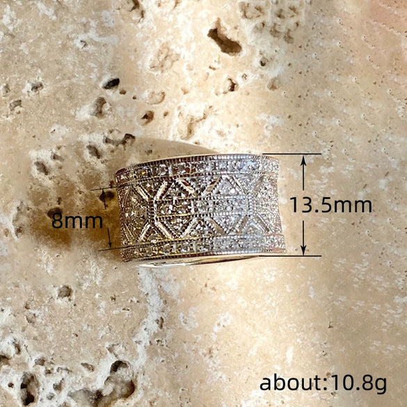 Wholesale Copper Inlaid Zircon Geometric Ring Accessories Light Luxury Style