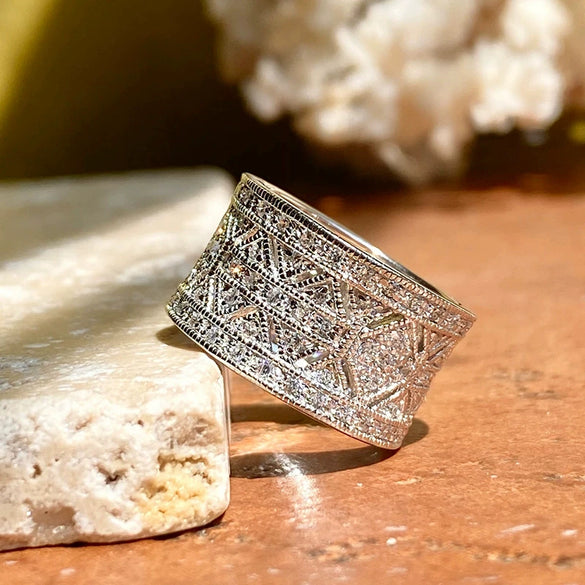 Wholesale Copper Inlaid Zircon Geometric Ring Accessories Light Luxury Style