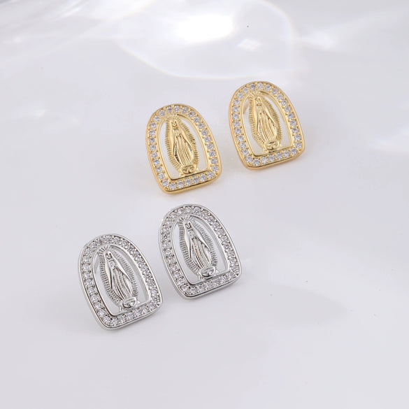 Wholesale Copper Inlaid Zircon Geometric Round Earrings