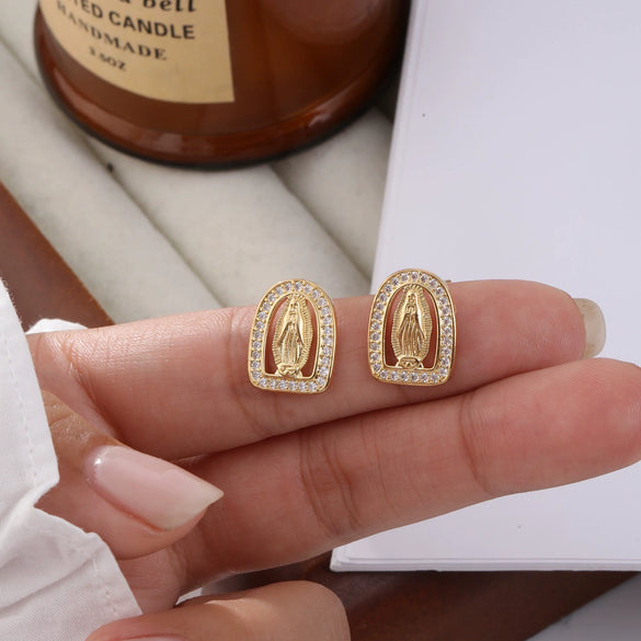 Wholesale Copper Inlaid Zircon Geometric Round Earrings