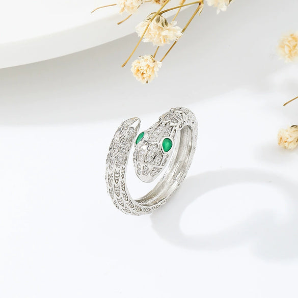 Wholesale Copper Inlaid Zircon Geometric Snake Ring