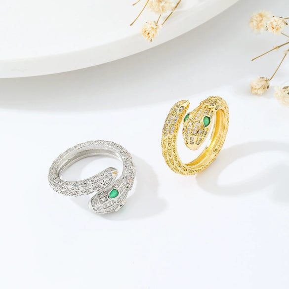 Wholesale Copper Inlaid Zircon Geometric Snake Ring