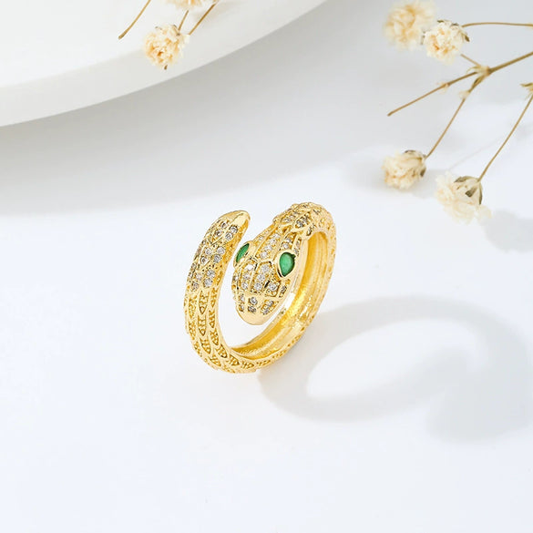 Wholesale Copper Inlaid Zircon Geometric Snake Ring