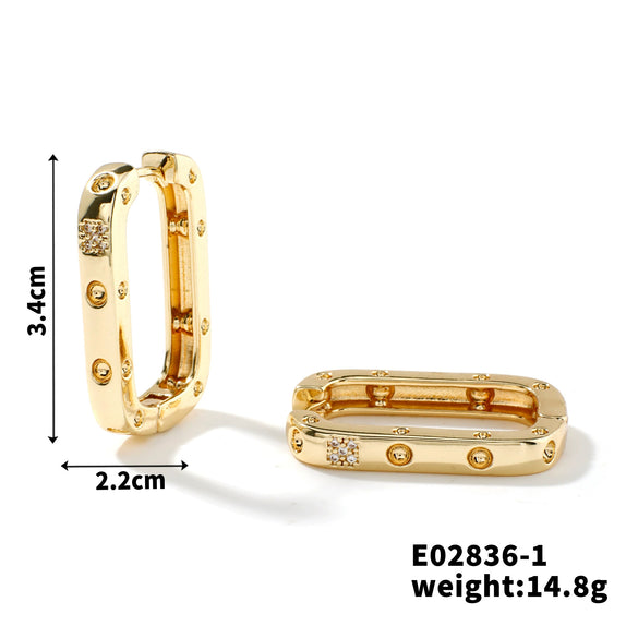 Wholesale Copper Inlaid Zircon Geometric Style Electroplated Unisex Earrings