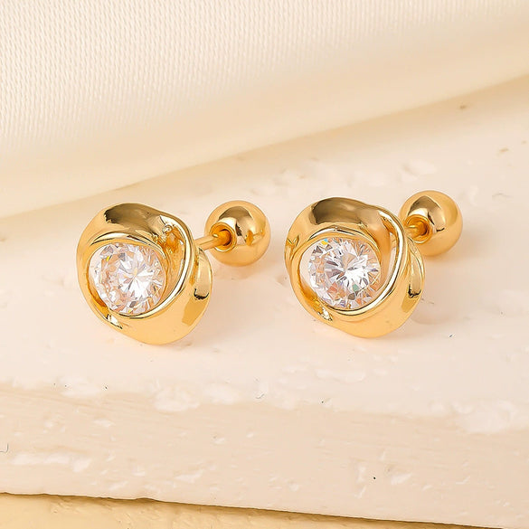 Wholesale Copper Inlaid Zircon Geometric Style Women's Earring