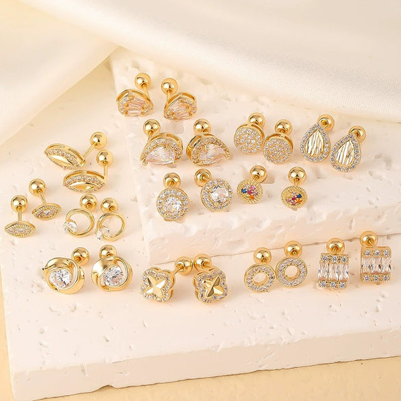 Wholesale Copper Inlaid Zircon Geometric Style Women's Earring