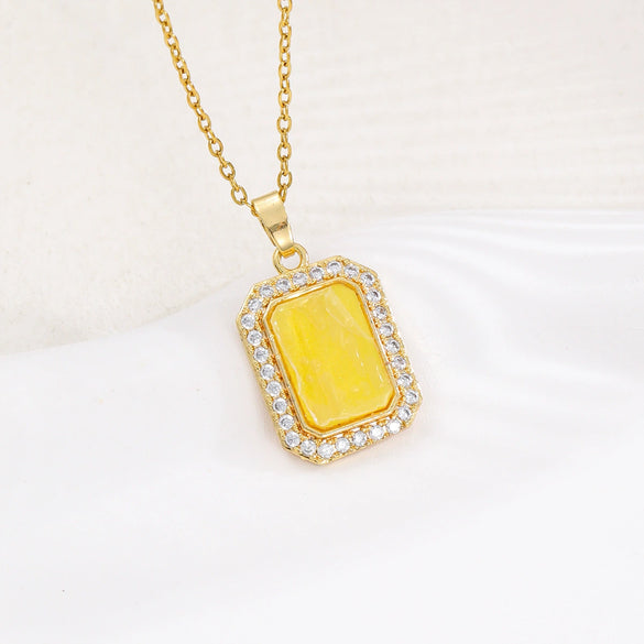 Wholesale Copper Inlaid Zircon Geometric Style Women's Fashion Light Luxury Square Necklace