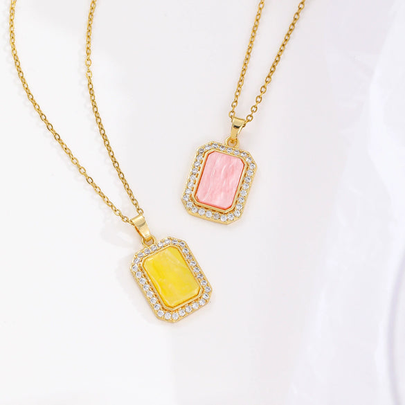 Wholesale Copper Inlaid Zircon Geometric Style Women's Fashion Light Luxury Square Necklace