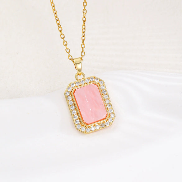 Wholesale Copper Inlaid Zircon Geometric Style Women's Fashion Light Luxury Square Necklace