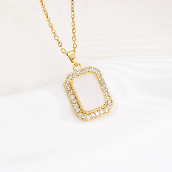 Wholesale Copper Inlaid Zircon Geometric Style Women's Fashion Light Luxury Square Necklace
