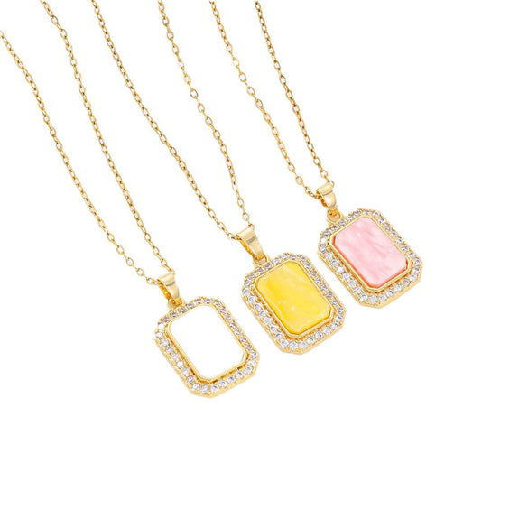 Wholesale Copper Inlaid Zircon Geometric Style Women's Fashion Light Luxury Square Necklace