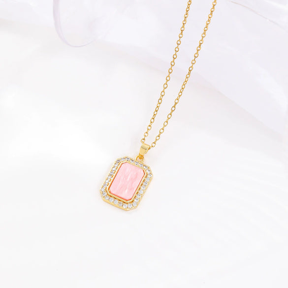 Wholesale Copper Inlaid Zircon Geometric Style Women's Fashion Light Luxury Square Necklace