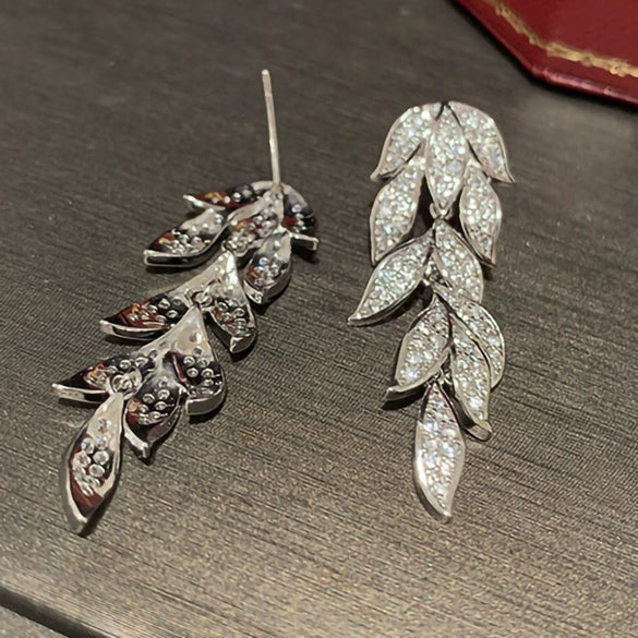 Wholesale Copper Inlaid Zircon Leaves Earrings For Women Fashion Style