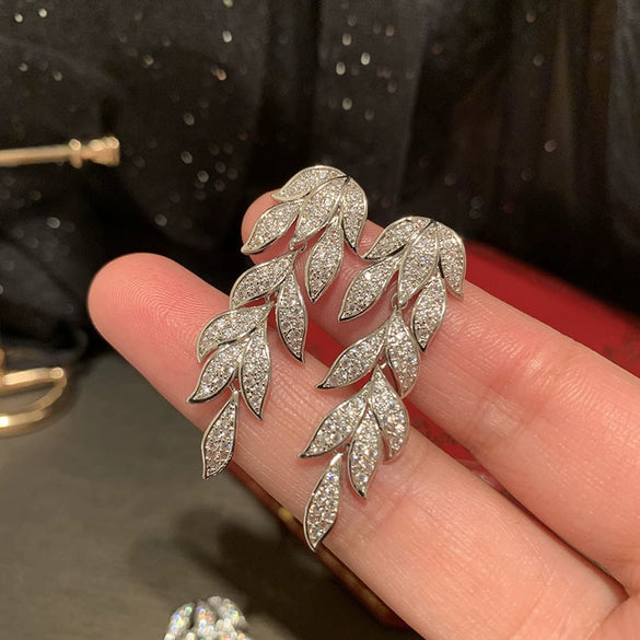Wholesale Copper Inlaid Zircon Leaves Earrings For Women Fashion Style