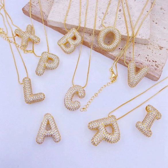 Wholesale Copper Inlaid Zircon Letter Pendant Necklace For Women Hiphop Style
