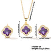 Wholesale Copper Inlaid Zircon Natural Plants And Flowers Style Fourleaf Clover Earrings And Necklace Twopiece Jewelry Set
