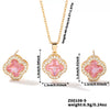Wholesale Copper Inlaid Zircon Natural Plants And Flowers Style Fourleaf Clover Earrings And Necklace Twopiece Jewelry Set