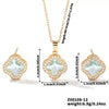 Wholesale Copper Inlaid Zircon Natural Plants And Flowers Style Fourleaf Clover Earrings And Necklace Twopiece Jewelry Set