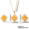 Wholesale Copper Inlaid Zircon Natural Plants And Flowers Style Fourleaf Clover Earrings And Necklace Twopiece Jewelry Set
